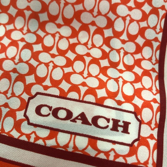 Coach Accessories Coach Orange Logo Print Silk Scarf Wbag 2 X 21